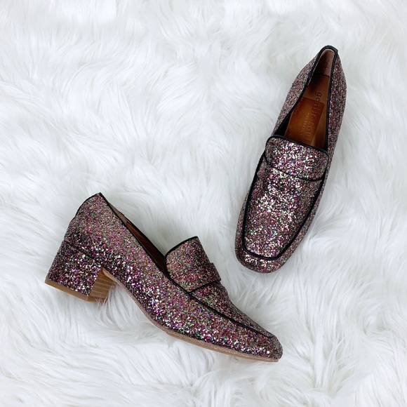 gentle souls Shoes - Gentile Souls Eliott Glitter Stacked Heel Loafers